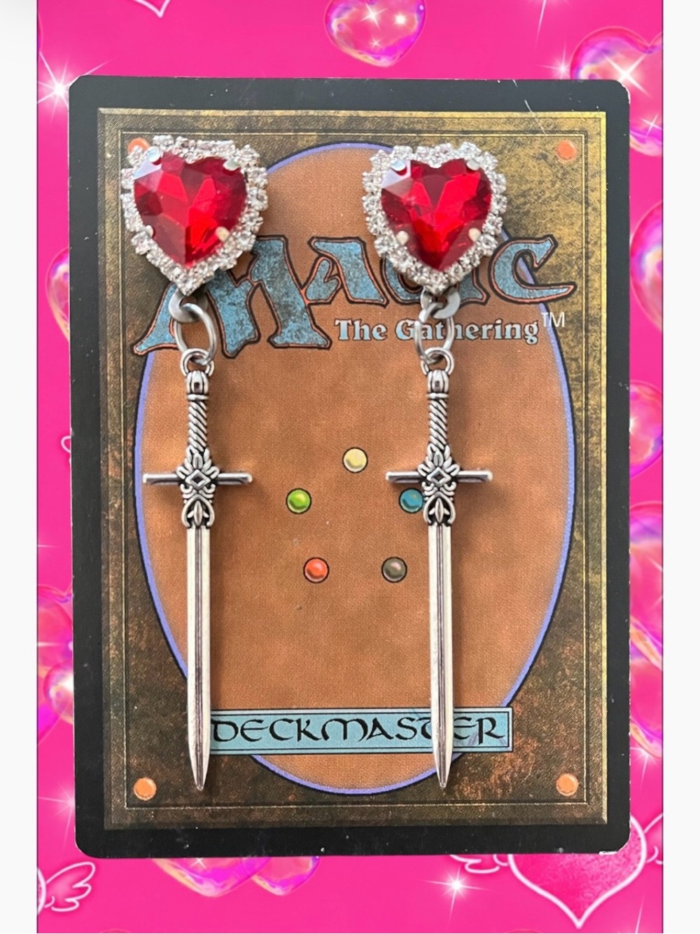 Red Heart Sword Drop Earrings